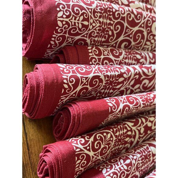 Set Of 12 Red & White Max Studio Home Cloth Napkins With Ornate Design - Picture 2 of 10